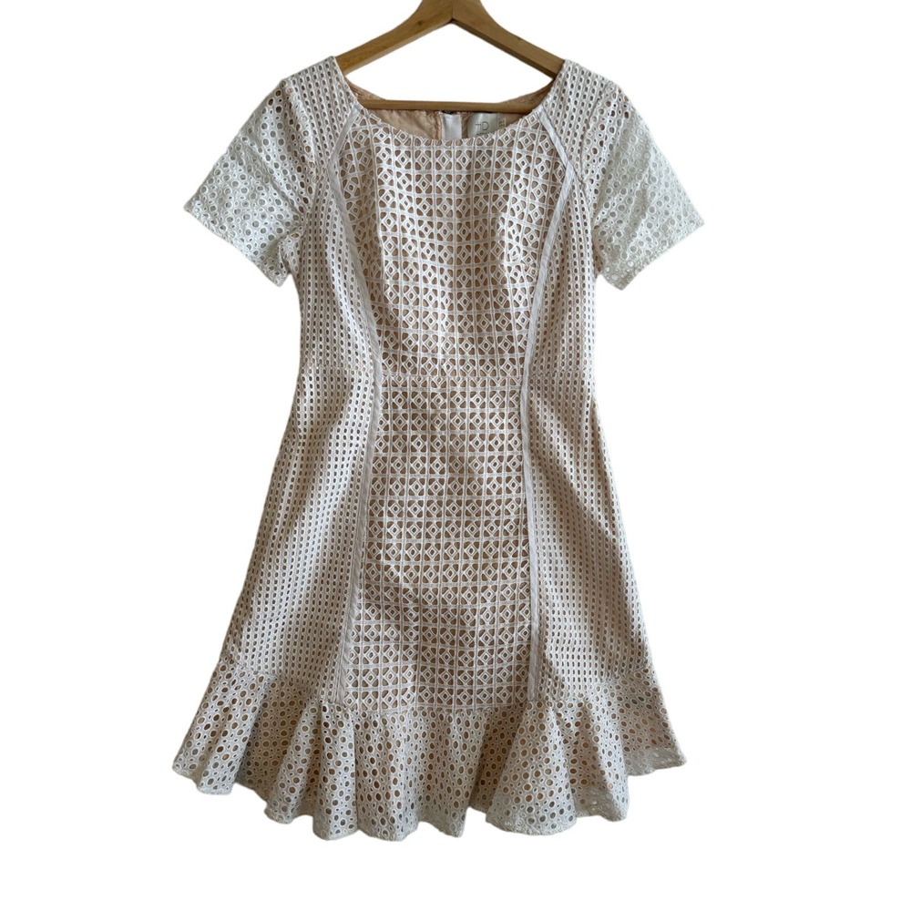 HD in Paris Anthropologie Georgia Eyelet Dress knee length peplum bridal white 4